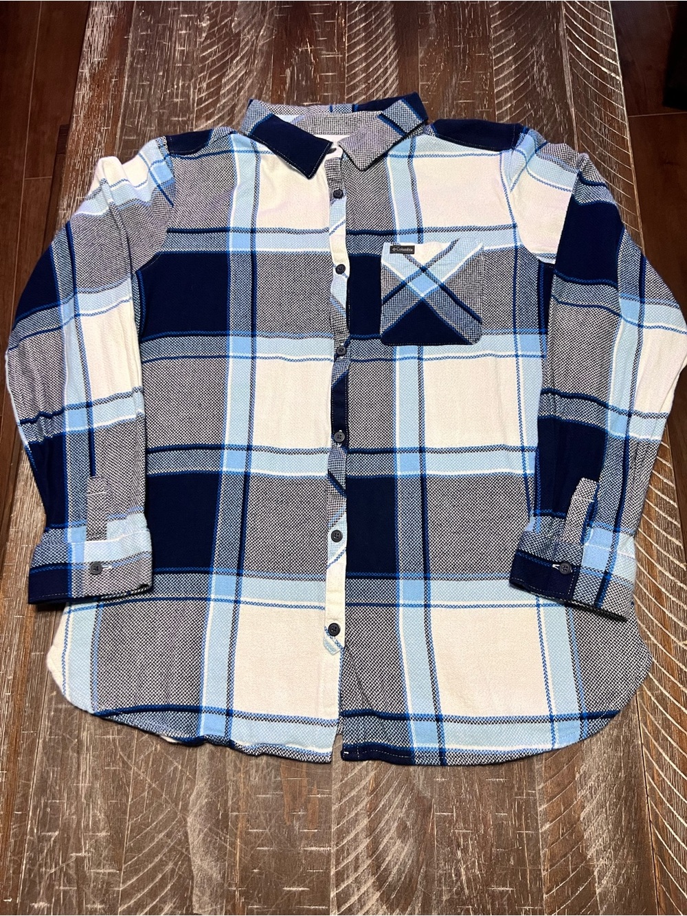 Columbia Women's Blue/White Plaid Long Sleeve Flannel Shirt Size L